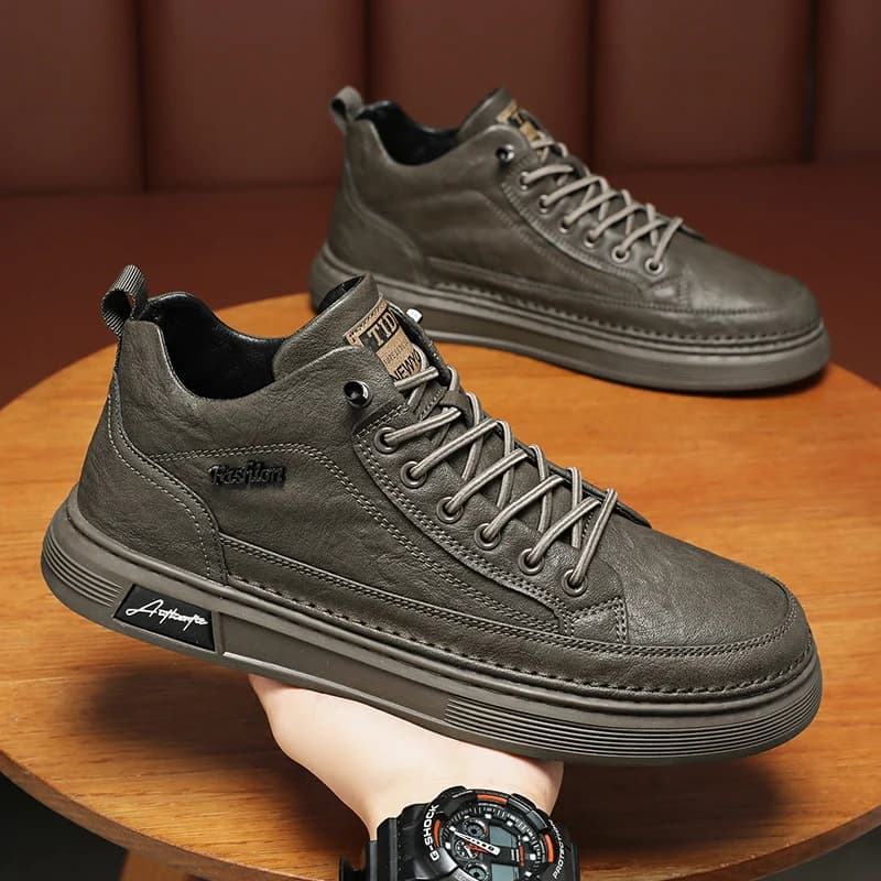 British Leather Men's Casual Shoes Breathable Trendy Handmade Shoes Platform Breathable Shoes Male Walking Shoes Men Black Shoes