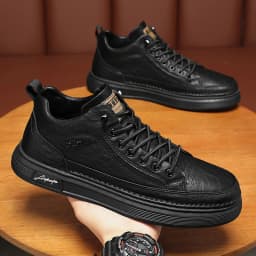British Leather Men's Casual Shoes Breathable Trendy Handmade Shoes Platform Breathable Shoes Male Walking Shoes Men Black Shoes