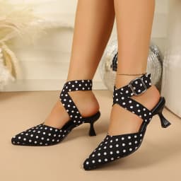 Ladies Cross-Band High Heels Sandals Thin Heel Summer New Polka Dot Slip-On Buckle Strap Elegant Footwear for Women