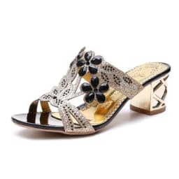 2024 New Hot Glitter Mesh Women Sandals Summer Fashion Outdoor Peep Toe Casual Beach Slippers Thick Heel Slip on Women Sandals