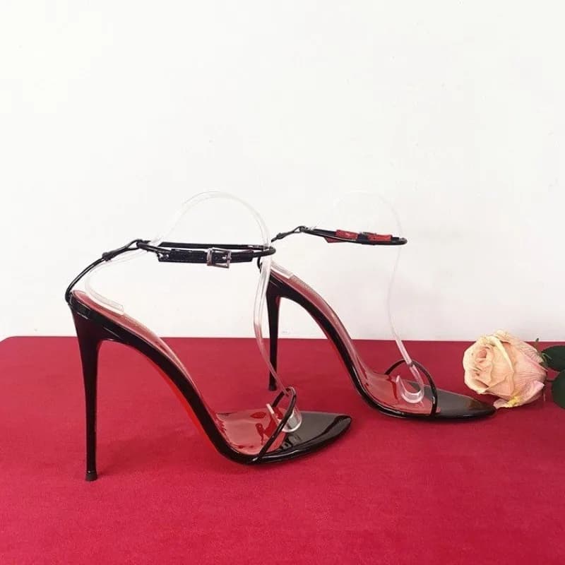 Women Pointed Toe Ankle Strap Pumps Leather Stiletto High Heels Slip‑on Shoes Ladies Evening Party Dress Sandals