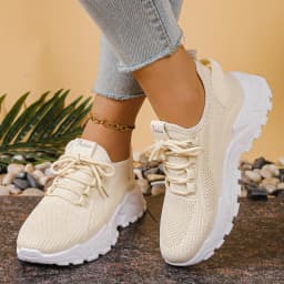 Women's Chunky Dad/Mom Sneakers 4cm Heightening Knit Mesh Breathable Non-Slip Lace Up Casual Athletic Trainers