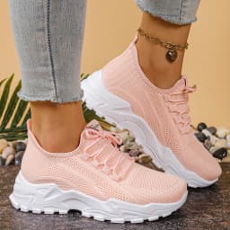 Women's Chunky Dad/Mom Sneakers 4cm Heightening Knit Mesh Breathable Non-Slip Lace Up Casual Athletic Trainers