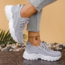 Women's Chunky Dad/Mom Sneakers 4cm Heightening Knit Mesh Breathable Non-Slip Lace Up Casual Athletic Trainers