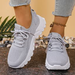 Women's Chunky Dad/Mom Sneakers 4cm Heightening Knit Mesh Breathable Non-Slip Lace Up Casual Athletic Trainers