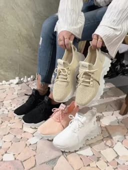 Women's Chunky Dad/Mom Sneakers 4cm Heightening Knit Mesh Breathable Non-Slip Lace Up Casual Athletic Trainers