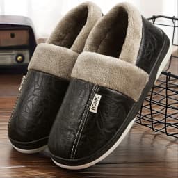 Winter men's slippers with PU upper waterproof and cold resistant TPR sole warm memory cotton non slip soft pad indoor shoes