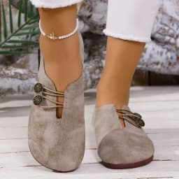 New Women's Comfort Flat Shoes, Retro Style Metal Accent Loafers, Soft Distressed Casual Slip-On Shoes