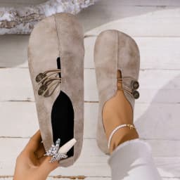New Women's Comfort Flat Shoes, Retro Style Metal Accent Loafers, Soft Distressed Casual Slip-On Shoes