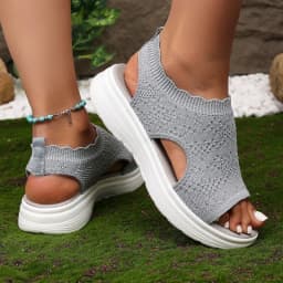 Women’s 2026 Summer Collection: Slip-on Mesh Peep-toe Knit-Weave Openwork Chunky-Soled Sports Sandals