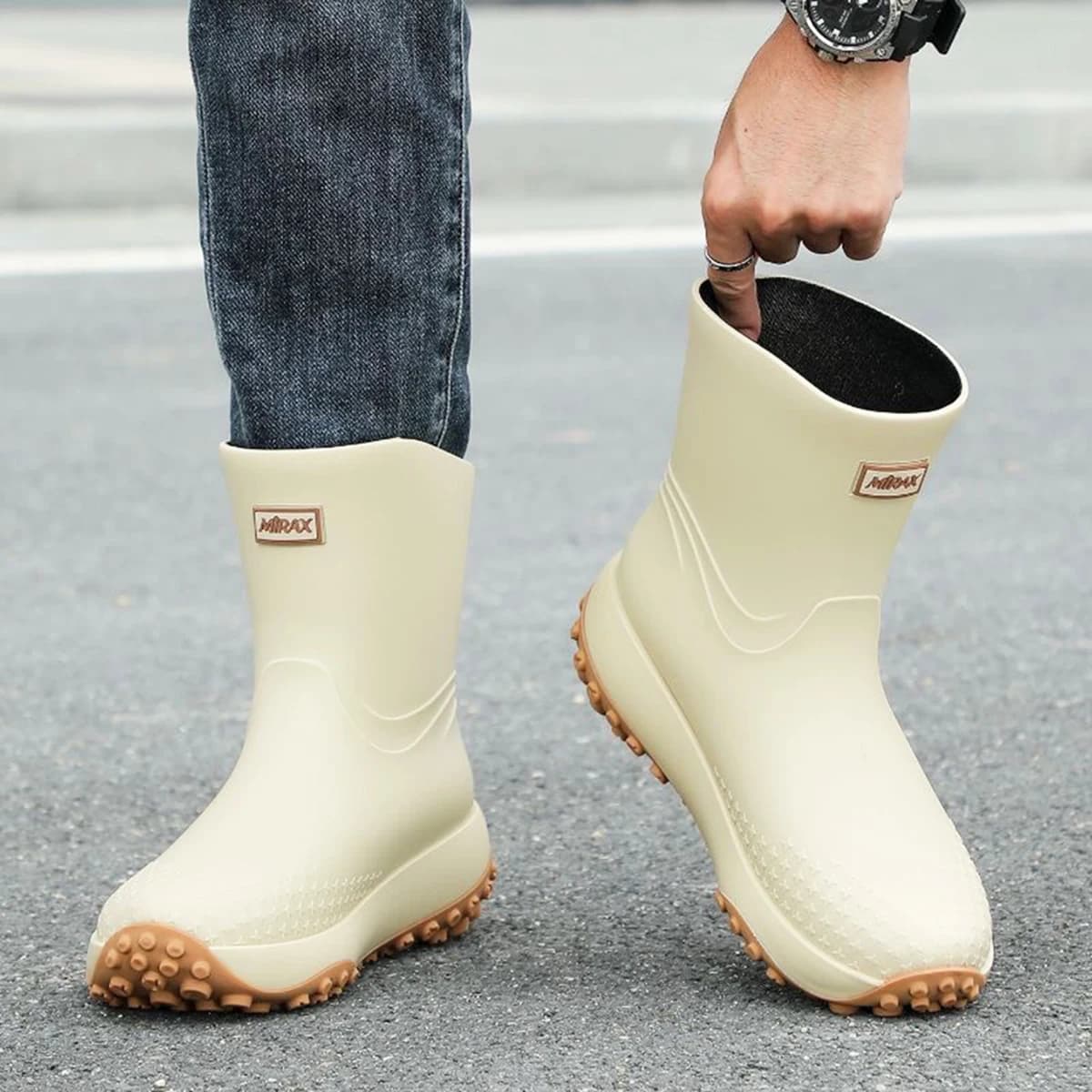 Men's Workwear Style Anti-Slip Waterproof Rubber Boots High-Quality Flat Bottomed for Outdoor Work Commuting Fishing Kitchen Rai