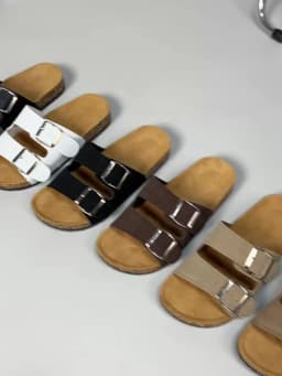 Women's Summer and Spring/Autumn Casual Simple Buckle Cork-Patterned Adjustable Pu Upper Flat Slip-On Double-Strap Sandals Beach Slippers for Home and Outdoor Use