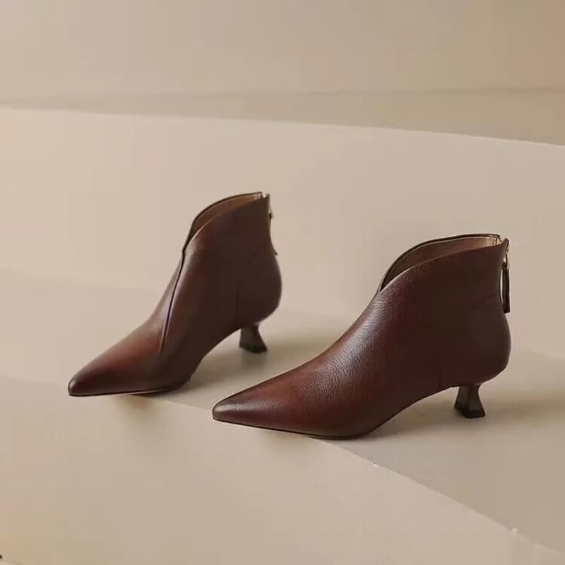 Autumn Winter Pointed Toe Women Ankle Boots Fashion Elegant Zippers Short Booties Vintage Ladies Square Heels Casual Shoes