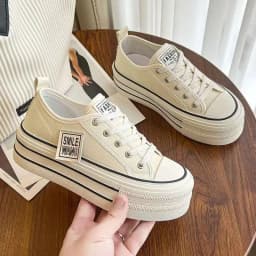 2026 New Women's Black Platform Canvas Sneakers Lace-up Comfortable Shoes Fashion Outdoor Multi-functional Sports Canvas Shoes