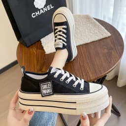 2026 New Women's Black Platform Canvas Sneakers Lace-up Comfortable Shoes Fashion Outdoor Multi-functional Sports Canvas Shoes