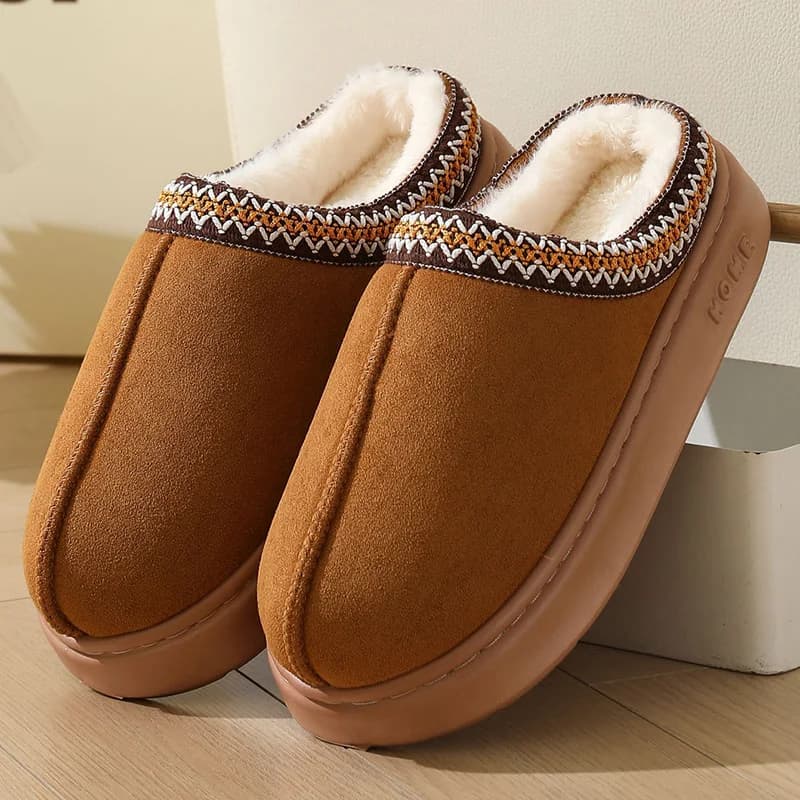 Comfort Thick Bottom Cotton Slippers Women 2025 Winter Warm Thick Plush Non Slip Furry Clogs Shoes Embroidery Suede Snow Boots