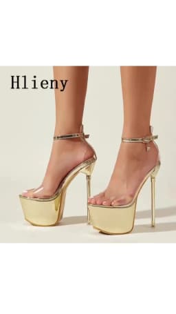 Hlieny Summer Sexy PVC Transparen Open Peep Toe Platform High Heels Buckle Strap Sandals Women's Nightclub Pole Dance Shoes