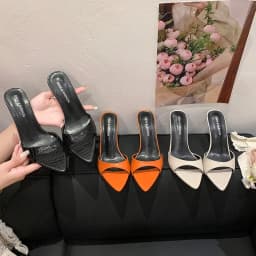 Thin High Heel Summer Women Slippers Fashion Pointed Toe Dress Slides Ladies Sexy Stripper Party Mule Shoes Zapatos Mujer