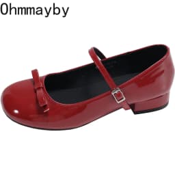 Spring Wine Red Women Mary Jane Shoes Shallow Ladies Casual Butterfly-knot Shoes Eelgant Dress Leather Shoes