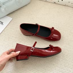 Spring Wine Red Women Mary Jane Shoes Shallow Ladies Casual Butterfly-knot Shoes Eelgant Dress Leather Shoes