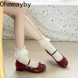 Spring Wine Red Women Mary Jane Shoes Shallow Ladies Casual Butterfly-knot Shoes Eelgant Dress Leather Shoes