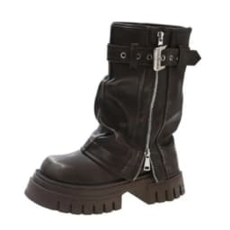 2025 Winter Women Biker Boots Fashion Belt Buckle Ladies Elegant Platform Long Pipe Booties Casual Women's Knee High Booties