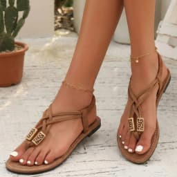 *Fashionable Hot Selling Elegant Comfortable Clip Toe Flat Sandals for Women Summer New Round Headed Sexy Casual Sandals