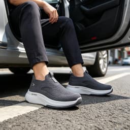 Desai Men's Wide Width Knit Slip-on Sneakers Max Cushion Walking Shoes Lightweight Breathable