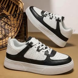 Men's Casual Skate Shoes Black White Color Block Breathable Low Top Platform Sneakers