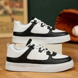 Men's Casual Skate Shoes Black White Color Block Breathable Low Top Platform Sneakers