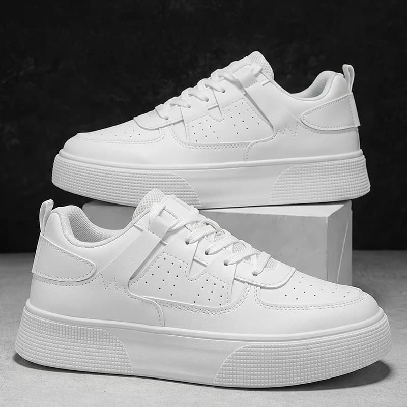 Men's Casual Skate Shoes Black White Color Block Breathable Low Top Platform Sneakers