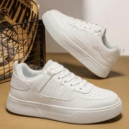 Men's Casual Skate Shoes Black White Color Block Breathable Low Top Platform Sneakers
