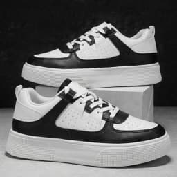 Men's Casual Skate Shoes Black White Color Block Breathable Low Top Platform Sneakers