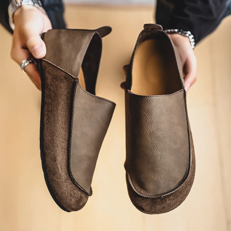 Men's Casual Loafers Fashion Walking Shoes Soft Leather Comfortable Half Slippers Breathable Driving Moccasins Outdoor Lazy Slip