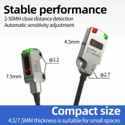 GTRIC Photoelectric Sensor Switch Mini Ultra-thin Diffuse Reflective IP67 Stainless Steel Corrosion Resistant 12-24V DC NPN PNP