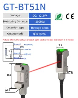 GTRIC Photoelectric Sensor Switch Mini Ultra-thin Diffuse Reflective IP67 Stainless Steel Corrosion Resistant 12-24V DC NPN PNP