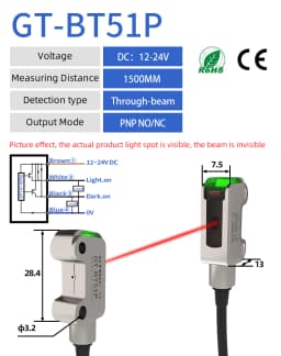 GTRIC Photoelectric Sensor Switch Mini Ultra-thin Diffuse Reflective IP67 Stainless Steel Corrosion Resistant 12-24V DC NPN PNP