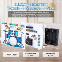 DIY Drum Soldering Practice Kit with Touch Sensor Sound & LED Lights STEM Electronics Project for School Students & Music Lovers