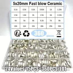 360Pcs/Box 24Values 5*20mm Fast Blow Ceramic Fuse 250V 0.1A 0.25A 0.5A 1A 1.5A 2A 2.5A 3A 3.15A 4A 5A 6A 6.3A 8A 10A 15A 16A