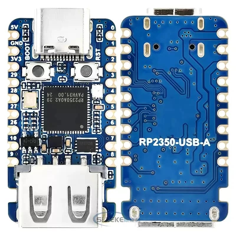 The P2350-USB-A mini development board is based on the dual-core, dual-architecture Raspberry Pi RP2350A Type C interface
