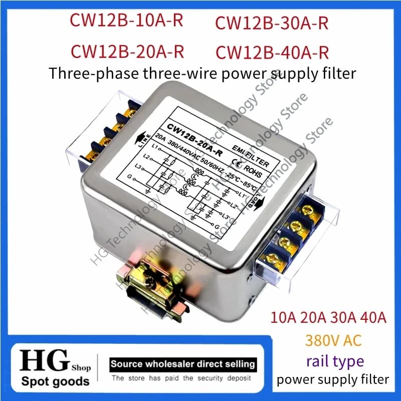 CW12B-10A/20A/30A/40A-R Three-phase three-wire power filter 380V AC Terminal type guideway CW12B-10A-R CW12B-30A-R