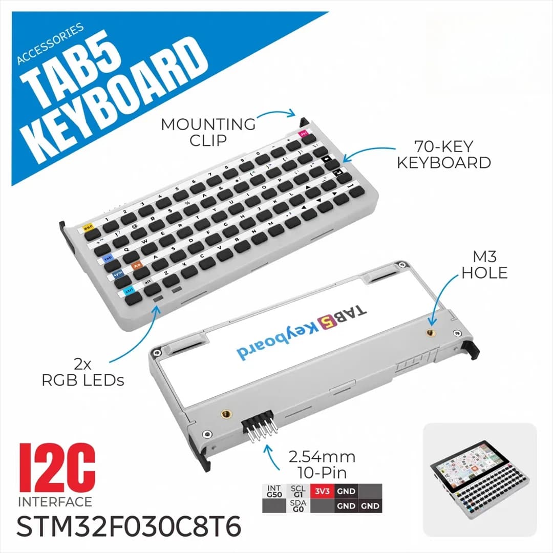 Official M5Stack Tab5 Keyboard 70 Key Physical Keyboard Input Expansion Module Tab5 Dedicated