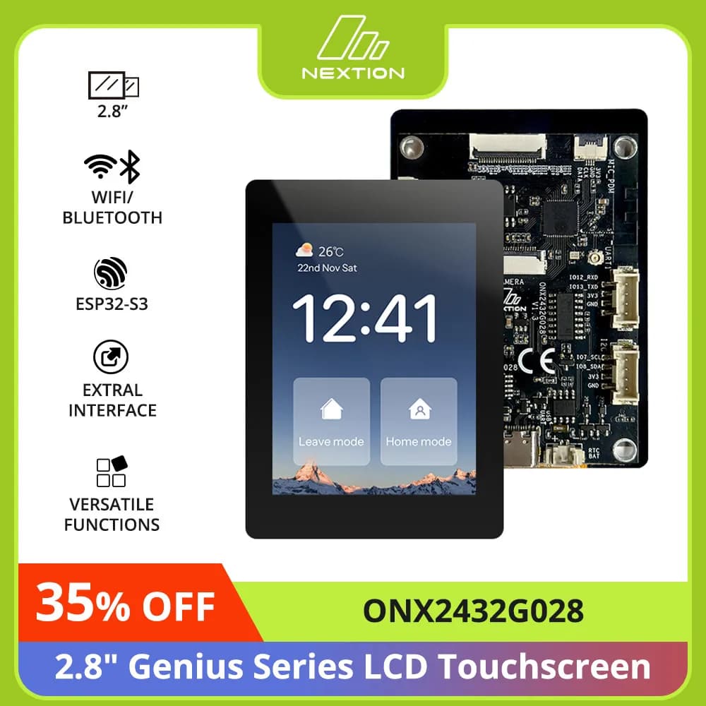 NEXTION ONX2432G028 2.8″ Genius Series ESP32-S3 LCD AI Smart Display CTP Touchscreen Development Board 2.4 GHz Wi-Fi Bluetooth 5