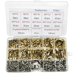 1Set 910PCS Brass Standoff Spacer Kit 230PCS PMM3 + 230PCS NutM3 + WasheM3 Hex head Brass Spacing Screws Threaded M3 Pillar PCB