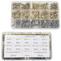 1Set 910PCS Brass Standoff Spacer Kit 230PCS PMM3 + 230PCS NutM3 + WasheM3 Hex head Brass Spacing Screws Threaded M3 Pillar PCB
