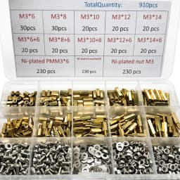 1Set 910PCS Brass Standoff Spacer Kit 230PCS PMM3 + 230PCS NutM3 + WasheM3 Hex head Brass Spacing Screws Threaded M3 Pillar PCB