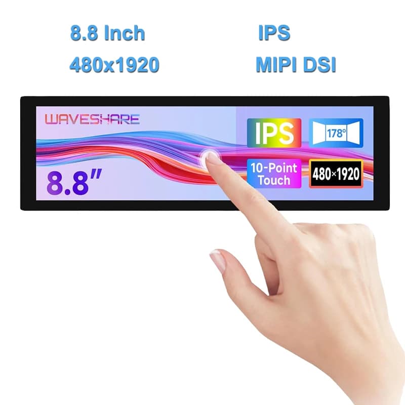 Waveshare 8.8 inch IPS 480x1920 Pixel Capacitive Touchscreen DSI Display 10-point Touch for Raspberry Pi 5/4B/3B+/3A+, CM3/3+/4