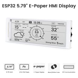 CrowPanel ESP32 5.79” E-paper HMI Display 272*792 Black/White Color Driven By SPI Interface for Arduino /ESP/MicroPython