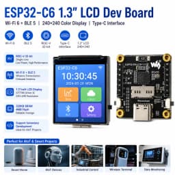 ESP32-C6 Wi-Fi and Bluetooth Development Board, 1.3-Inch LCD Digital Display Development Module, ST7789 Driver IC, Type-C Port