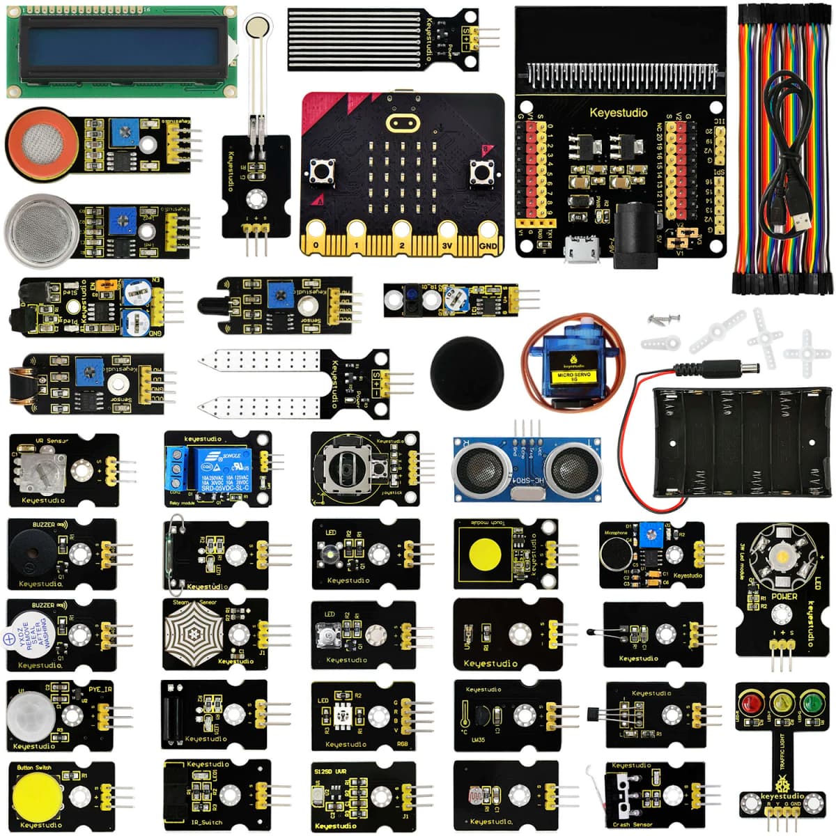 Keyestudio 37 in 1 Sensor Starter Kit With Micro:Bit V2.0 for BBC MicroBit Makecode DIY 38 Projects (Including Micro:Bit V2 )